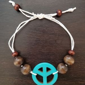Wood Beaded Peace Sign Slip Knot Bracelet